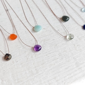 Set of 3 Minimalist Gemstone Necklaces, Silk Cord Jewelry, Dainty Layering Necklace, Birthstone Gift for Her