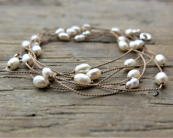 Freshwater pearls long necklace. June birthstone