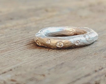 Bague en argent sterling de forme libre avec zircons naturels, bague à superposer
