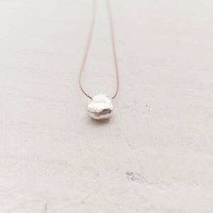 Sterling Silver Pebble Necklace, Organic Silk Thread Pendant
