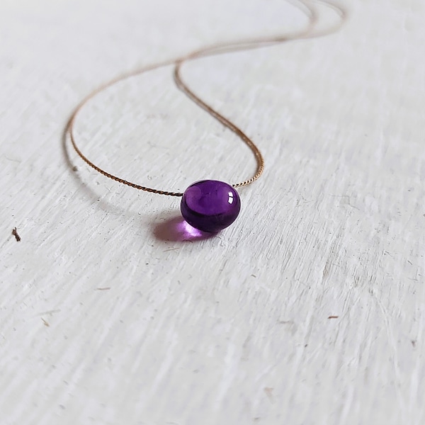 Amethyst necklace,  smooth puffy purple gem,  February birthstone, ready to ship