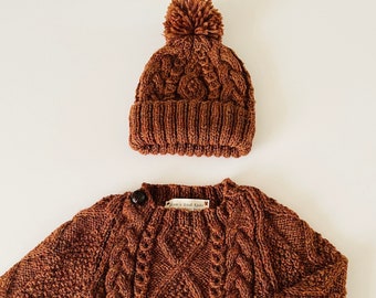 Irish 100% Wool Sweater & Hat Set 9-12 Months