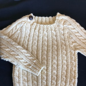 Irish Cabled Baby or Toddler 100% Wool Sweater Design E