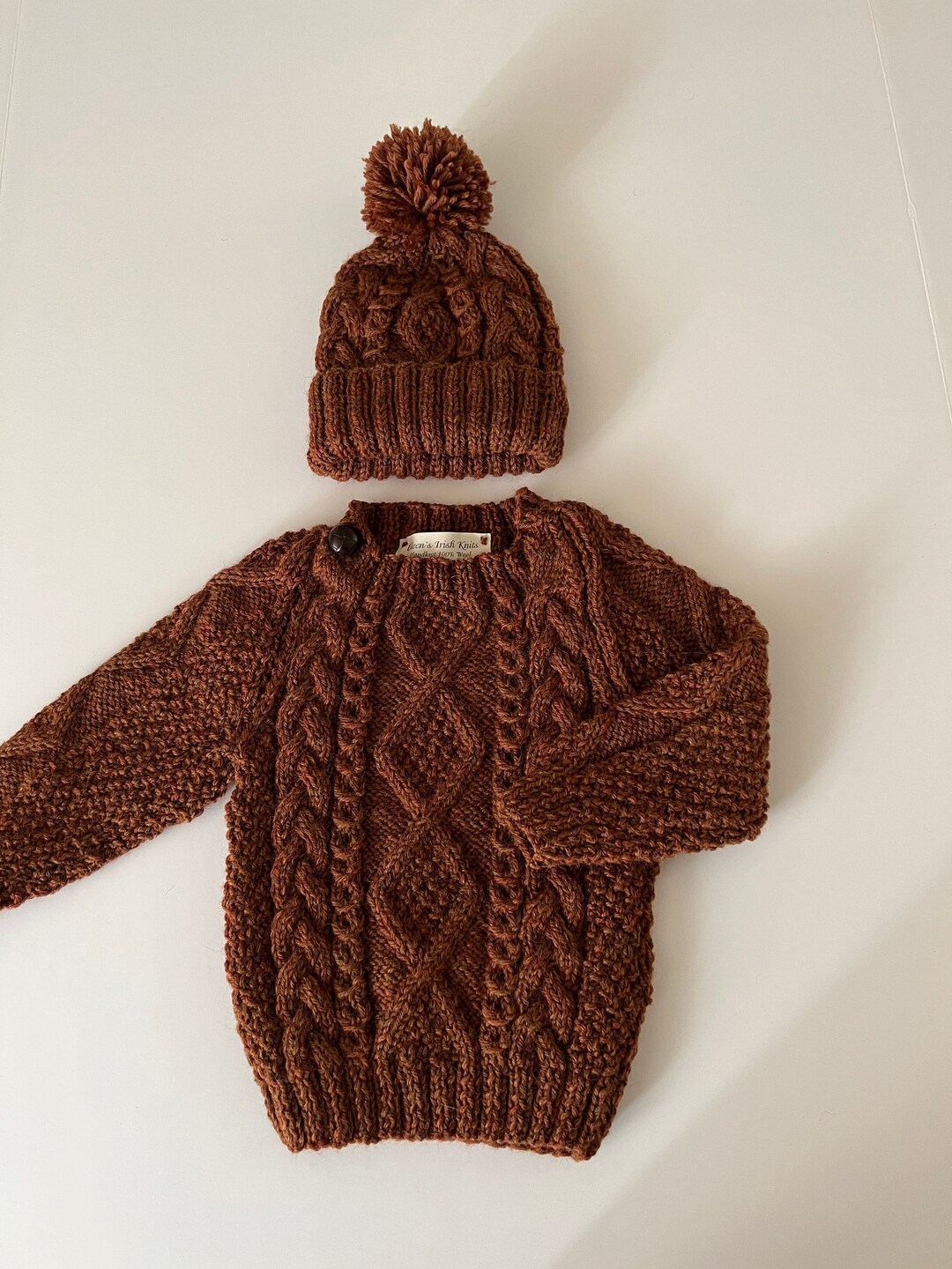 Irish 100 Wool Sweater & Hat Set 912 Months Etsy