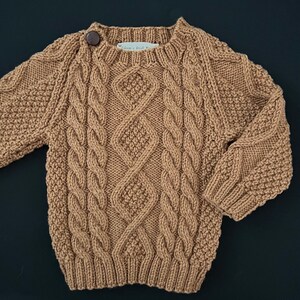 Baby’s First Irish Sweater 12-18 Months (acrylic) Caramel