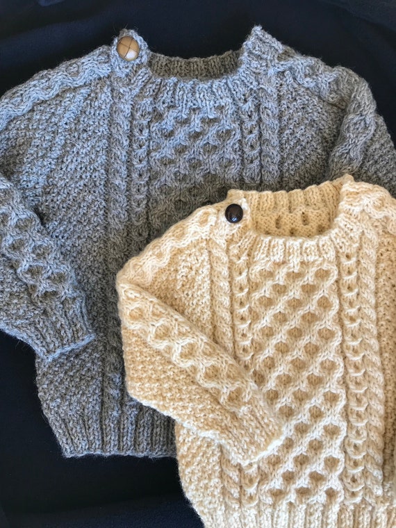 Irish Aran 100 Wool Toddler Sweater Design C