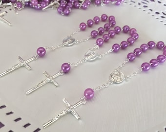 30 baptism favors acrylic purple color pearls /mini rosaries/ communion favors/recuerdos para bautizo/ christening favor