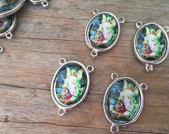 25 Guardian Angel  Rosary Center Pieces silver  Tone Rosary center medal / Angel de la Guardia / crucero para Rosario con Angel de la Guarda