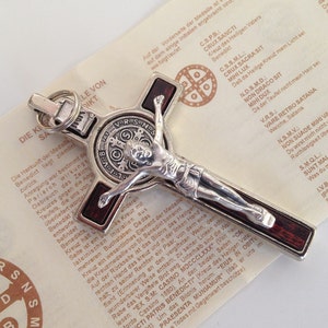 St Benedict crucifix 3 tall, brown and silver plated/ medalla de San Benito en color cafè y plateado image 2
