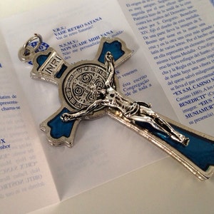 3&quot; st Benedict Medal cross medal Blue And Silver finish : exorcism crucifix