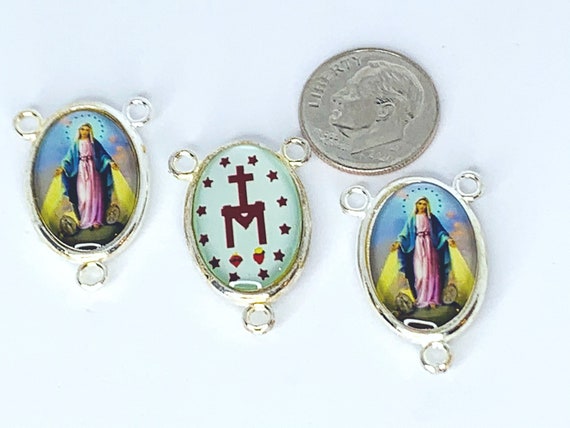 25 Miraculous Medal Mother Mary Rosary Center Piece , Crucero Para Rosario  Con Imagen De La Medalla Milagrosa De La Virgen María / 