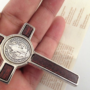 St Benedict crucifix 3 tall, brown and silver plated/ medalla de San Benito en color cafè y plateado image 4