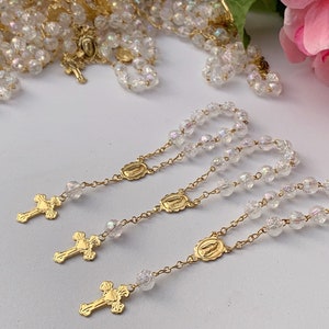 25 baptism favors mini rosaries Clear with AB coating/ communion favors/ decenario / Recuerdos  para bautizo/ christening favors