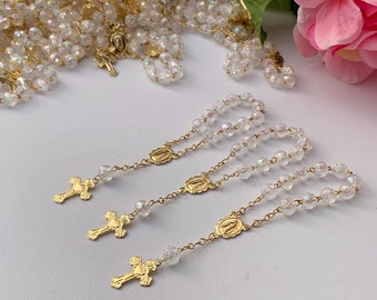 100 baptism favors mini rosaries Clear with AB coating/ communion favors/ decenario / Recuerdos  para bautizo/ christening favors