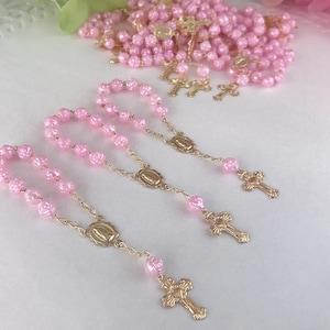 45 Baby Pink  Baptism Favors with Pearlized Finish Beads In Shape of A Rosebud/ COMMUNION FAVORS /recuerdos de bautizo en en color Rosa/