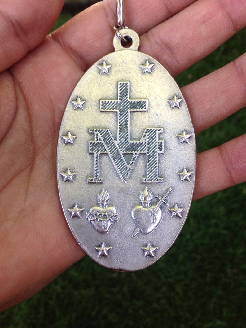 Virgin Mary Medal Key Chain Hand Finished/ Llavero Con Medalla De La ...