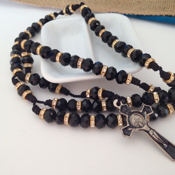 Rosario sinaloense Alterado / black rosary necklace/ Rosario negro Catolico / men's  women's gift/ hand made un breakable rosary