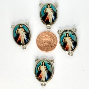4 Divine mercy  rosary centerpieces silver tone / crucero para Rosario Divina Misericordia en tono plateado/Rosary center medal