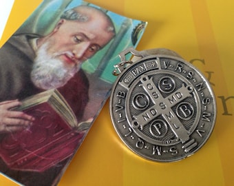 1.5" St Bendict Cross Jubilee Medal / Medalla De San Benito / oxidized silver finish