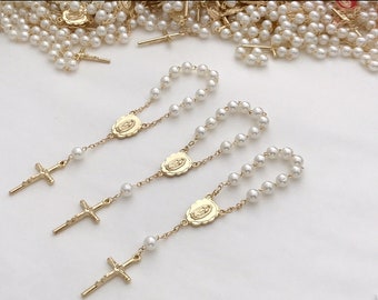 70 baptism favors acrylic pearls vintage gold /mini rosaries/ communion favors/ decenario / recuerdo  para bautizo/ christening favor
