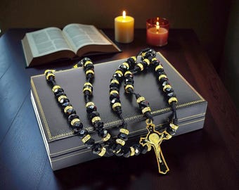 Black  necklace Rosary / Rosario negro Catolico / men's  women's gift/ hand made un breakable rosary/ Black cord rosary