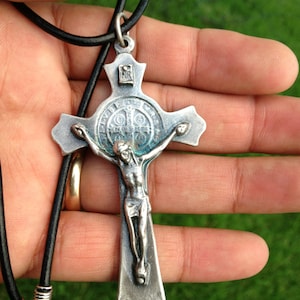 St Benedict medal Cross oxidized silver finish necklace from Italy / CRuz de San Benito