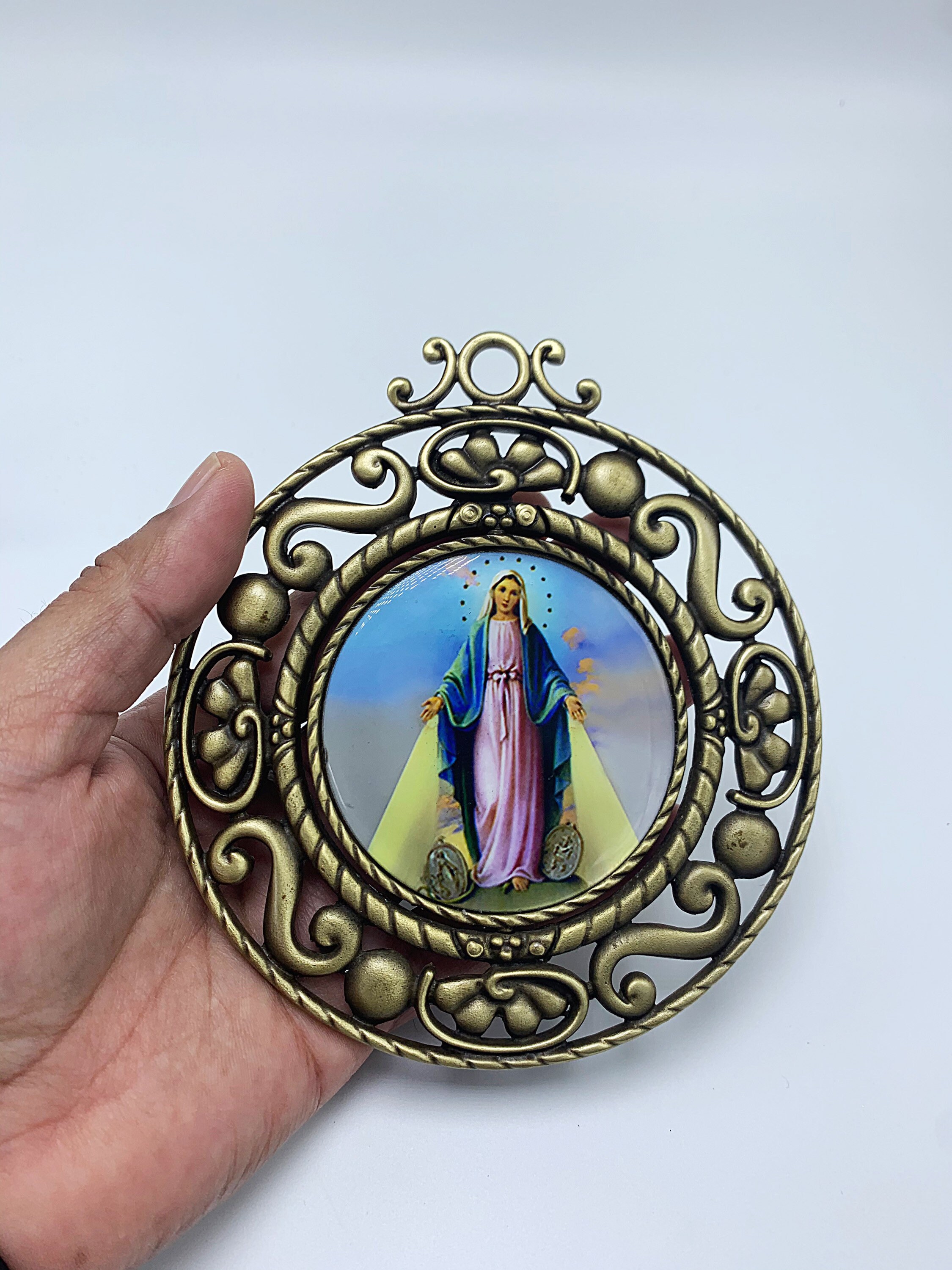 XXL Miraculous Medal With Gyratory Center With Epoxy Clear Resin Medalla  Milagrosa Con Centro Giratorio /table Wall Medal /mother Mary Medal 