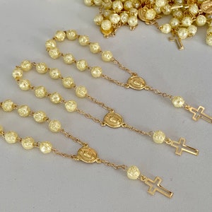 100 Wholesale baptism favors mini rosaries dark ivory gold plated / communion favors/ decenario / Recuerdos  para bautizo/ christening favor