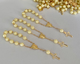 100 Wholesale baptism favors mini rosaries dark ivory gold plated / communion favors/ decenario / Recuerdos  para bautizo/ christening favor