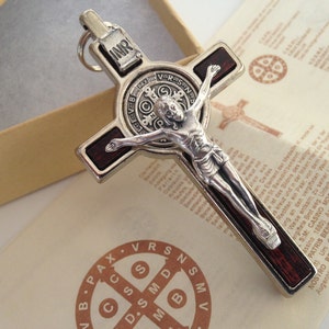 St Benedict crucifix 3 tall, brown and silver plated/ medalla de San Benito en color cafè y plateado image 1