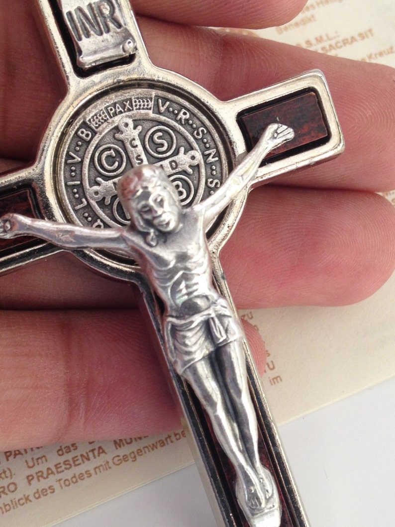 St Benedict crucifix 3 tall, brown and silver plated/ medalla de San Benito en color cafè y plateado image 3