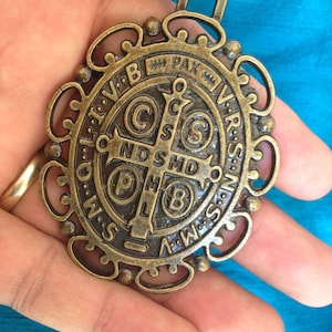 St Benedict  Cross Large jubilee medal Oval shape/3&quot; tall/ exorcism medal/ antique Bronze finish with Prayer Card