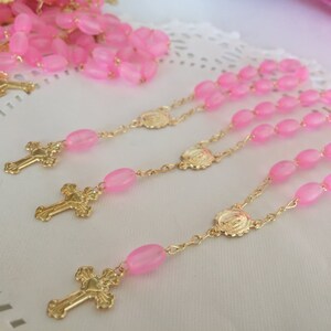 30 pink baptism favors mini rosaries/ frosted rice shaped beads/communion favors/ decenario / recuerdos para bautizo/ christening favors