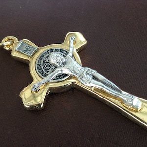 3&quot; St Benedict crucifix Cross two tone/ Cruz De San  Benito dos Tonos/ MRT Saint St Benedict Cross Pendant