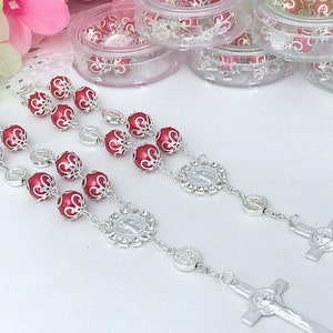 55 Red Color baptism favors Bracelets/ crystal Pearl communion favors/ recuerdos para bautizo color rojo christening favors / communion favo