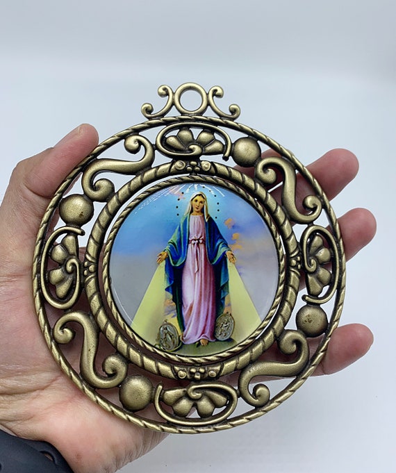 XXL Miraculous Medal With Gyratory Center With Epoxy Clear Resin Medalla  Milagrosa Con Centro Giratorio /table Wall Medal /mother Mary Medal 