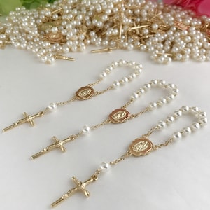 150 baptism favors acrylic pearls vintage gold /mini rosaries/ communion favors/ decenario / recuerdo  para bautizo/ christening favor