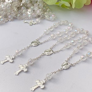 150 Wholesale baptism favors mini rosaries Clear with AB coating/ communion favors/Recuerdos  para bautizo/ Christening favors