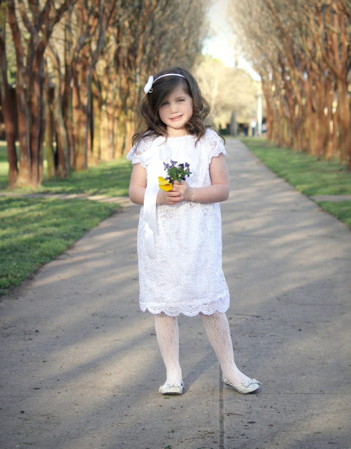 White lace peasant dress with detachable bow & sash 3m 5t Etsy