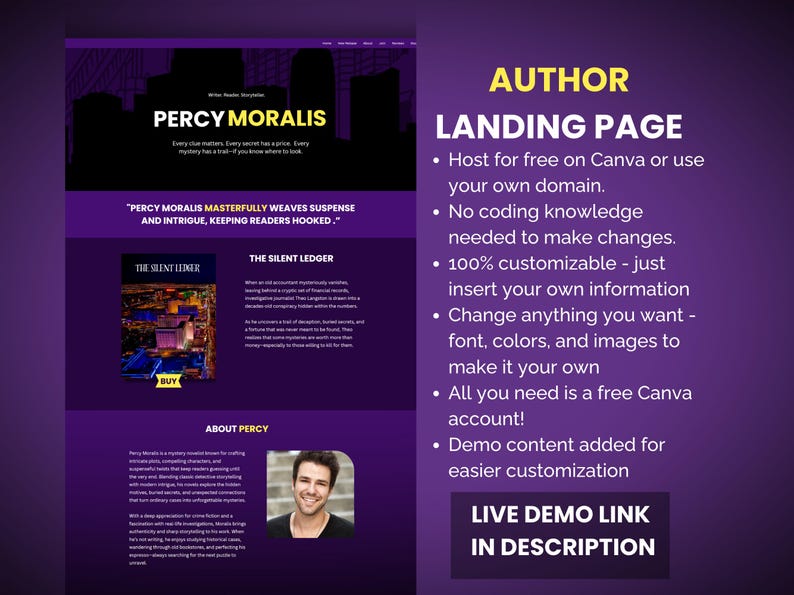 Canva Website Template for Authors, Author Website Template, Author