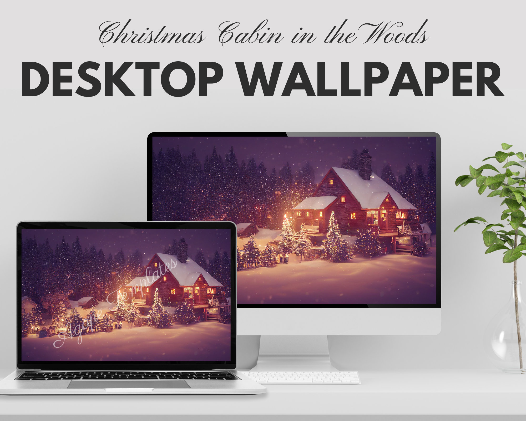 Desktop Wallpaper, Christmas Cabin in the Woods, PC Wallpaper, Laptop