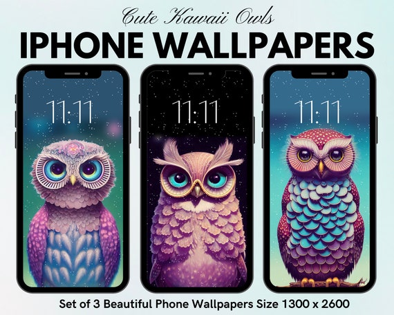 3 Cute Kawaii Owl iPhone Wallpapers, Trendy, Home Screen, Lock Screen,  Digital Mobile Background, Instant Download - Etsy