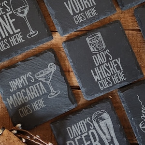 Personalized Custom Slate Drink Coaster, Slate Coaster, Beer, Coffee, Tea, Whisky, Wine - Laser Engraved Gift, Anniversary, Christmas