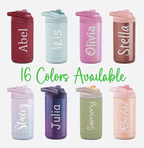 Personalized Kids Water Bottle with Straw, Custom Laser Engraved for Boys and Girls, Back to School, 12 oz Stainless Steel, Summer Camp
