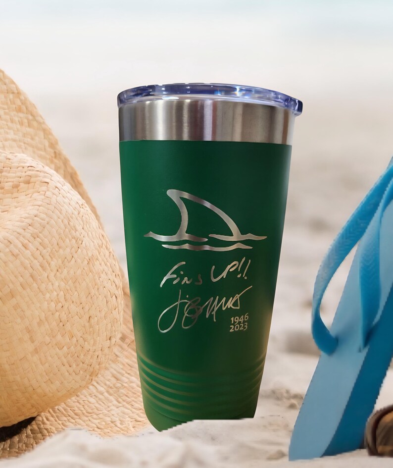 Fins up 20oz Beverage Coffee Tumbler Margaritaville w/ Jimmy's signature etched. This is the last song by Jimmy Buffett. Parrotheads Green