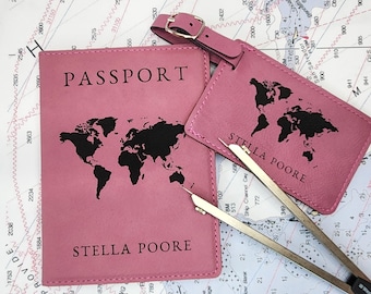 Personalized Passport Cover & Luggage Tag Set, Custom Passport Holder, Engraved Luggage Tag, Engraved Passport Cover, Monogram Suitcase Tag
