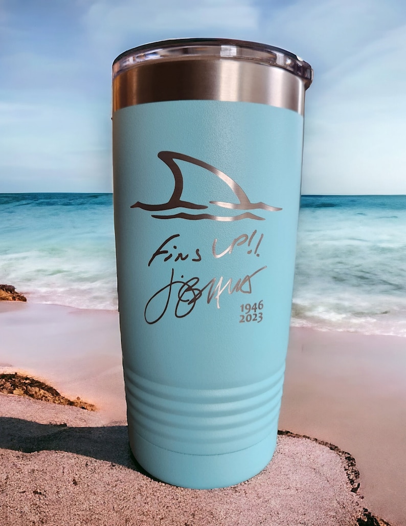 Fins up 20oz Beverage Coffee Tumbler Margaritaville w/ Jimmy's signature etched. This is the last song by Jimmy Buffett. Parrotheads Teal