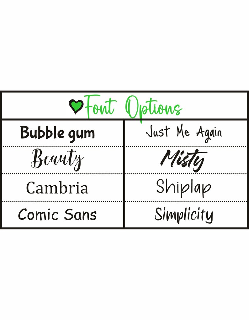 Puede incluir: Un gr&aacute;fico con el t&iacute;tulo "Opciones de fuente" que muestra una lista de diferentes fuentes, incluyendo Bubble gum, Beauty, Cambria, Comic Sans, Just Me Again, Misty, Shiplap y Simplicity.