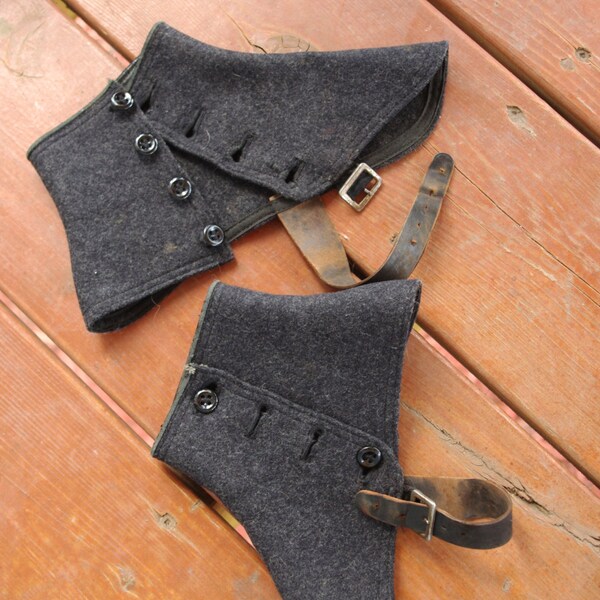 RESERVED // Vintage Wool Spats // Leather and Wool Spats // Wool Spats with Leather Strap