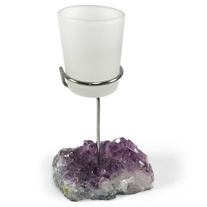Natural Amethyst Crystal Druze Tea Light Candle Holder – Single Geode Candle Stand for Meditation, Home Décor & Energy Healing –